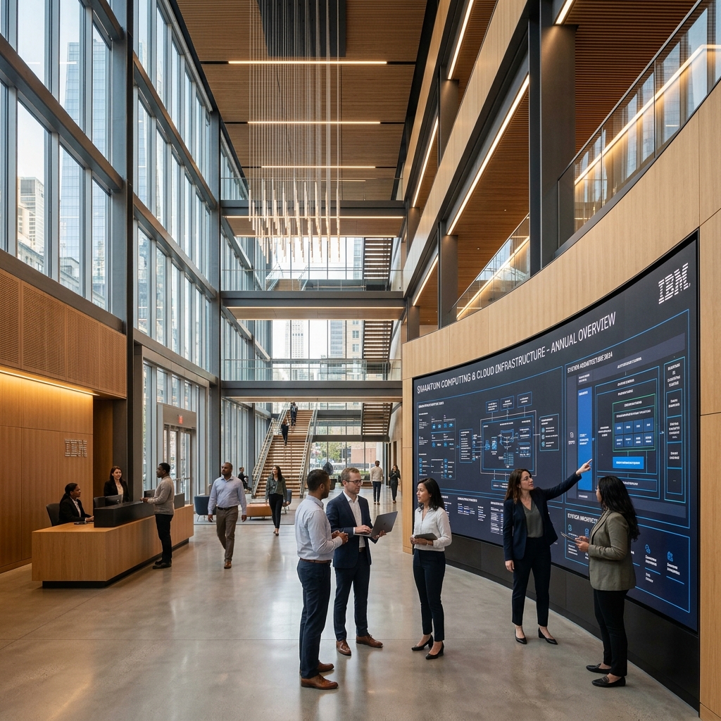 Modern corporate engineering office showing digital wall diagrams